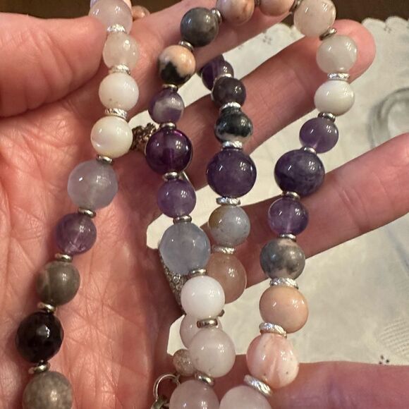 Purple & Earthy Genuine Gemstone Handmade Necklace Amethyst Opal Rhodonite - Picture 5 of 6